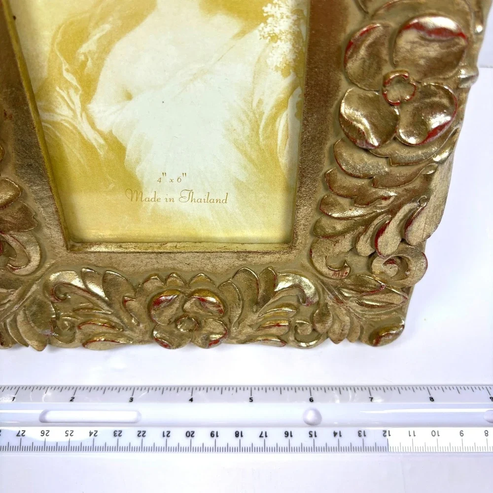 Vtg 90s Heavy Ornate Baroque Gilt Gold Floral Photo Frame 4x6 Regency Old World